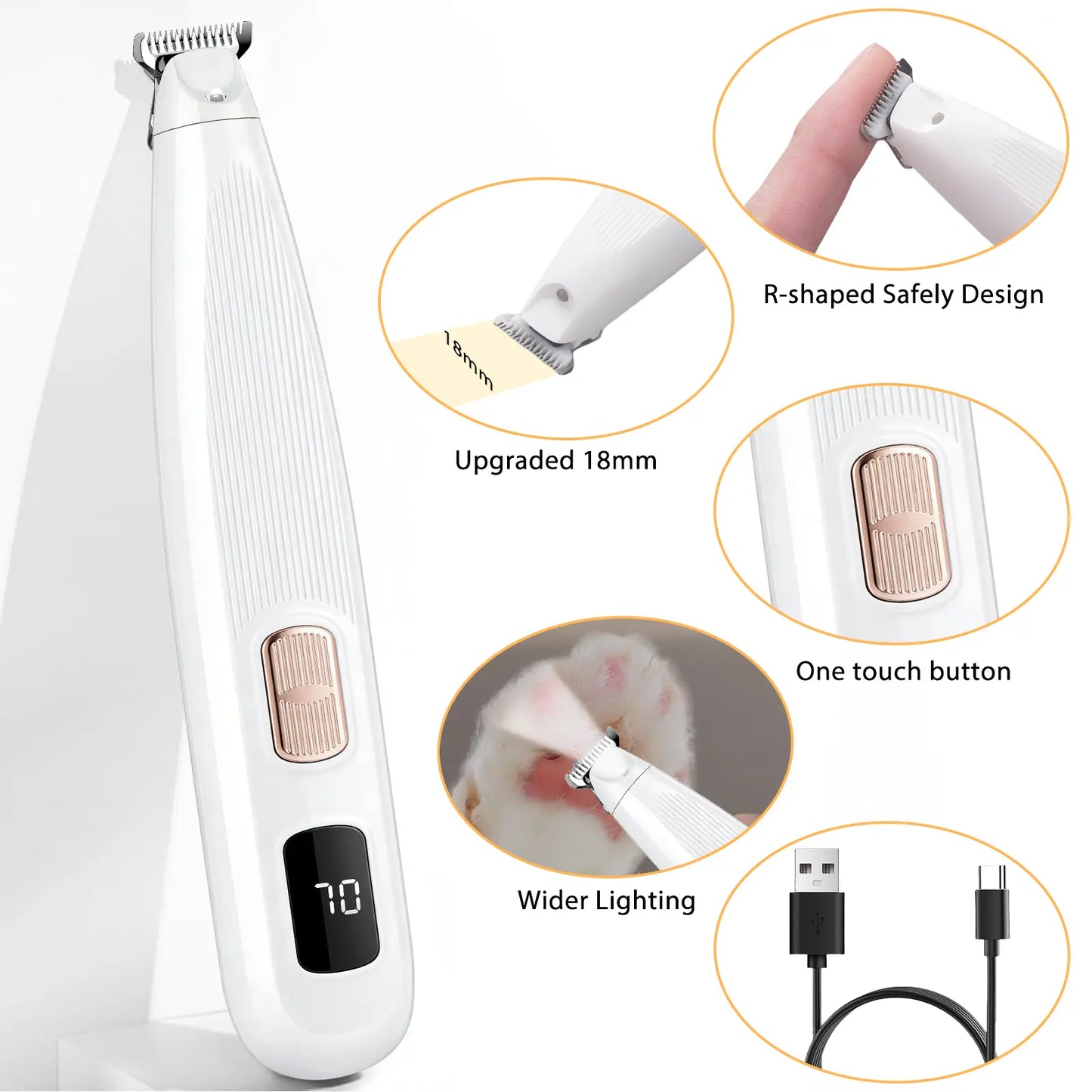 GOYJOY Waterproof Rechargeable Micro Precision Trimmer for Small Dogs and Cats with LED Light and Quiet Operation for Grooming Paws, Eyes, Ears, and Face