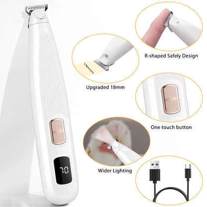 GOYJOY Waterproof Rechargeable Micro Precision Trimmer for Small Dogs and Cats with LED Light and Quiet Operation for Grooming Paws, Eyes, Ears, and Face
