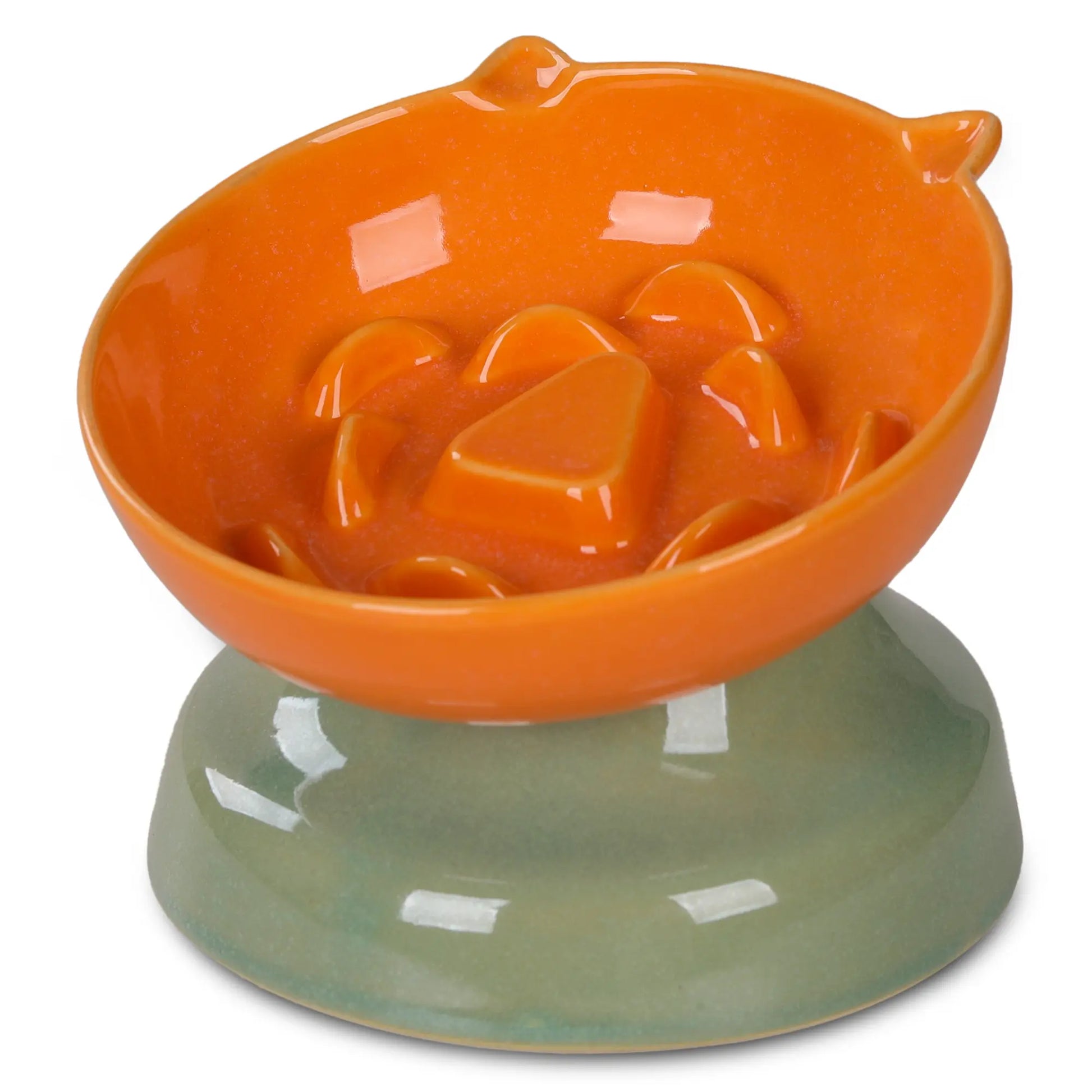 Ceramic Elevated Slow Feeder Cat Bowl for Fast Eaters, Whisker-Friendly Design, Dishwasher Safe for Dry and Wet Food