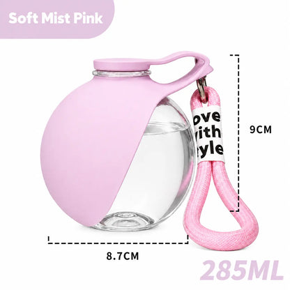 Stainless Steel Leak-Proof Pet Water Bottle (285ml) with Wheat Straw Bone Poop Bag Holder - Portable Outdoor Cleaning Set for Dogs and Cats