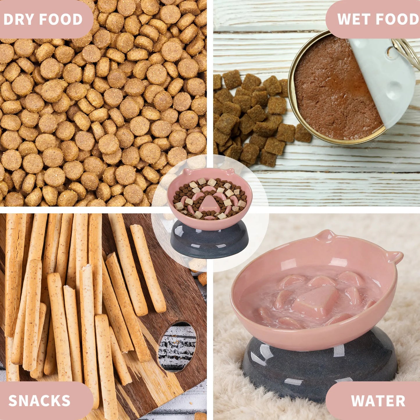 Ceramic Elevated Slow Feeder Cat Bowl for Fast Eaters, Whisker-Friendly Design, Dishwasher Safe for Dry and Wet Food