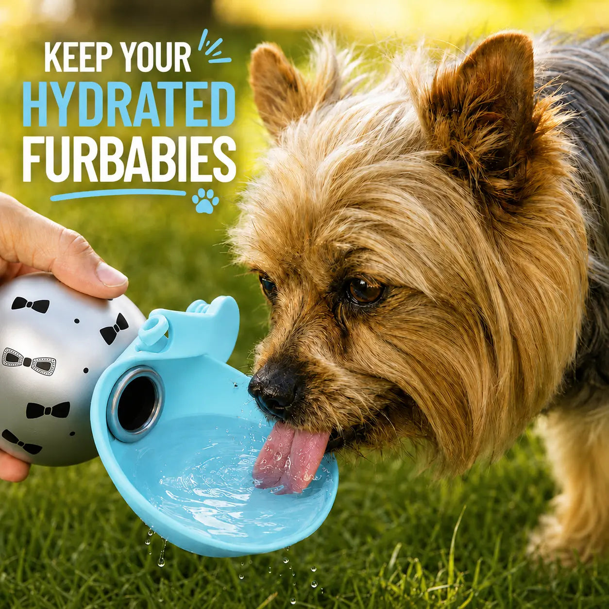Stainless Steel Leak-Proof Pet Water Bottle (285ml) with Wheat Straw Bone Poop Bag Holder - Portable Outdoor Cleaning Set for Dogs and Cats