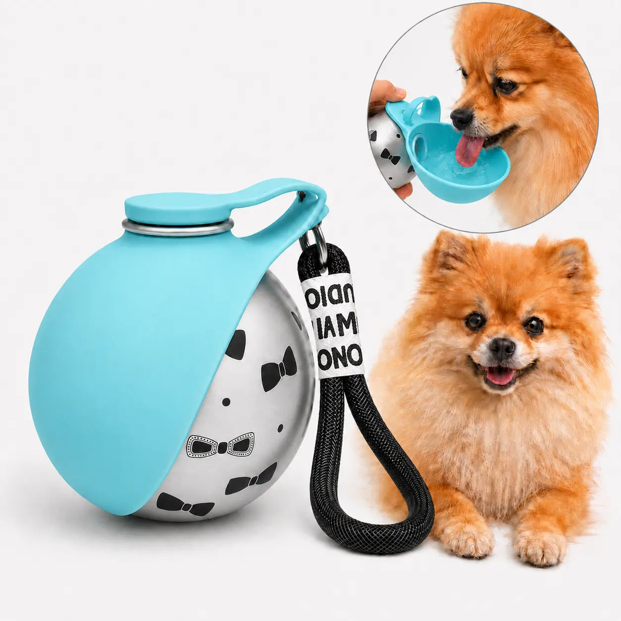Stainless Steel Leak-Proof Pet Water Bottle (285ml) with Wheat Straw Bone Poop Bag Holder - Portable Outdoor Cleaning Set for Dogs and Cats