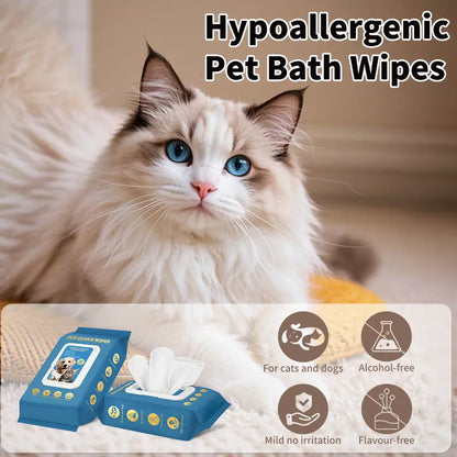 Professional Pet Grooming Kit: 20-Pack Cleaning Gloves and Bath Wipes for Dogs and Cats, Low Allergy and Deodorizing Solutions