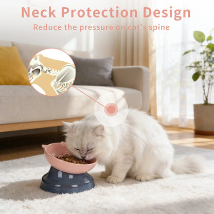 Ceramic Elevated Slow Feeder Cat Bowl for Fast Eaters, Whisker-Friendly Design, Dishwasher Safe for Dry and Wet Food