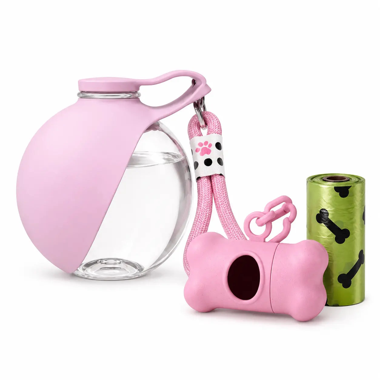 Stainless Steel Leak-Proof Pet Water Bottle (285ml) with Wheat Straw Bone Poop Bag Holder - Portable Outdoor Cleaning Set for Dogs and Cats