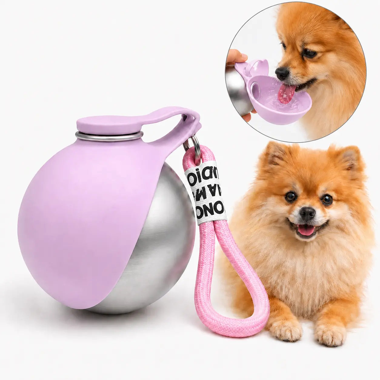 Stainless Steel Leak-Proof Pet Water Bottle (285ml) with Wheat Straw Bone Poop Bag Holder - Portable Outdoor Cleaning Set for Dogs and Cats