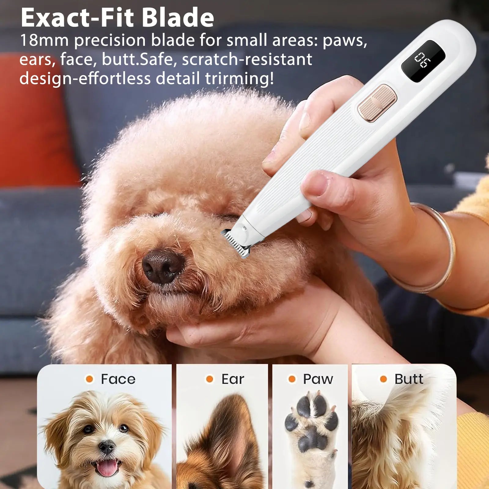 GOYJOY Waterproof Rechargeable Micro Precision Trimmer for Small Dogs and Cats with LED Light and Quiet Operation for Grooming Paws, Eyes, Ears, and Face
