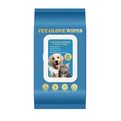 Professional Pet Grooming Kit: 20-Pack Cleaning Gloves and Bath Wipes for Dogs and Cats, Low Allergy and Deodorizing Solutions