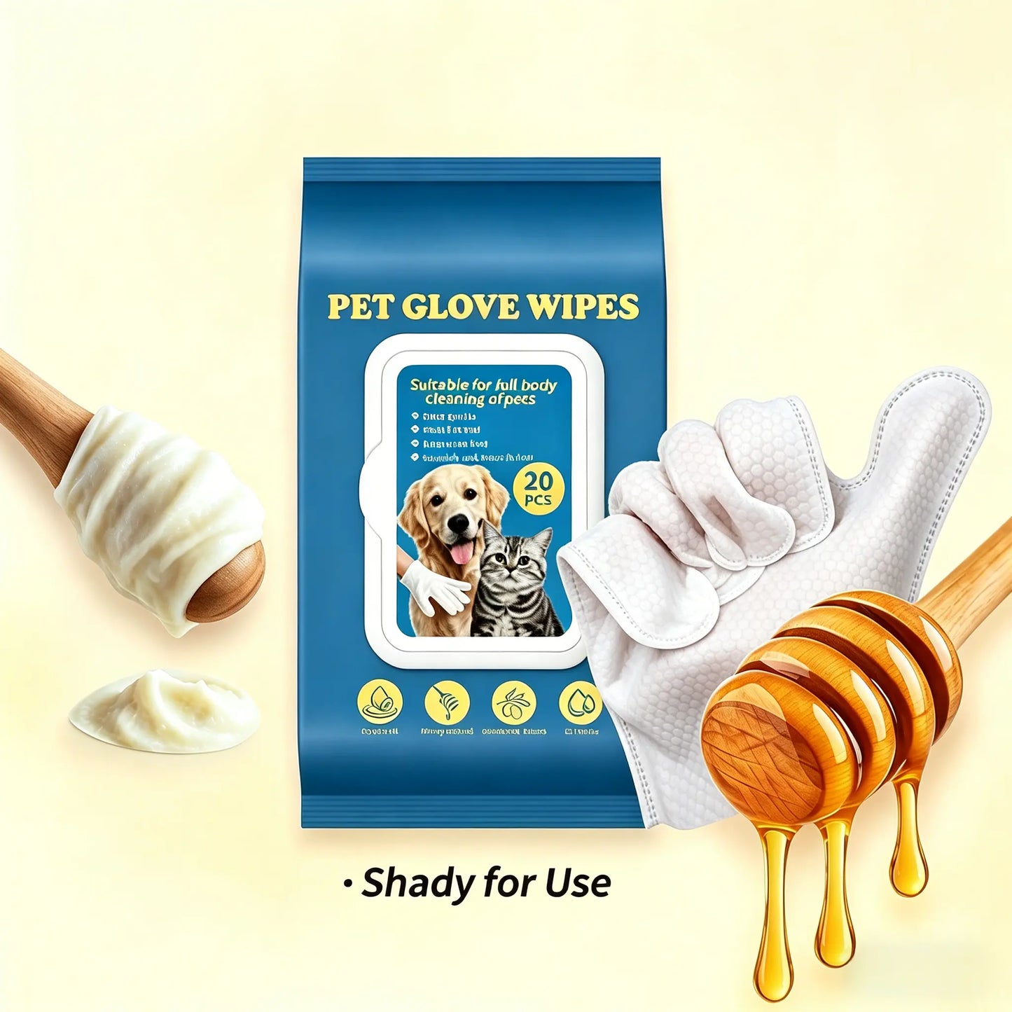 Professional Pet Grooming Kit: 20-Pack Cleaning Gloves and Bath Wipes for Dogs and Cats, Low Allergy and Deodorizing Solutions