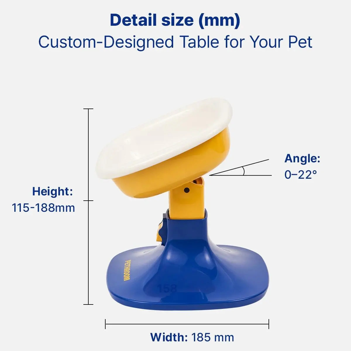 PETHROOM Adjustable Height Feeding Stand with Non-Slip Design and Durable Ceramic Bowls for Dogs and Cats