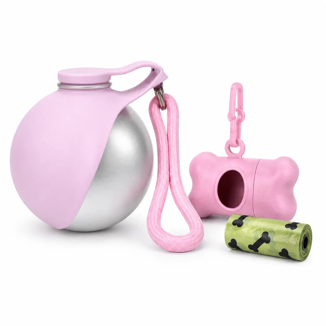 Stainless Steel Leak-Proof Pet Water Bottle (285ml) with Wheat Straw Bone Poop Bag Holder - Portable Outdoor Cleaning Set for Dogs and Cats