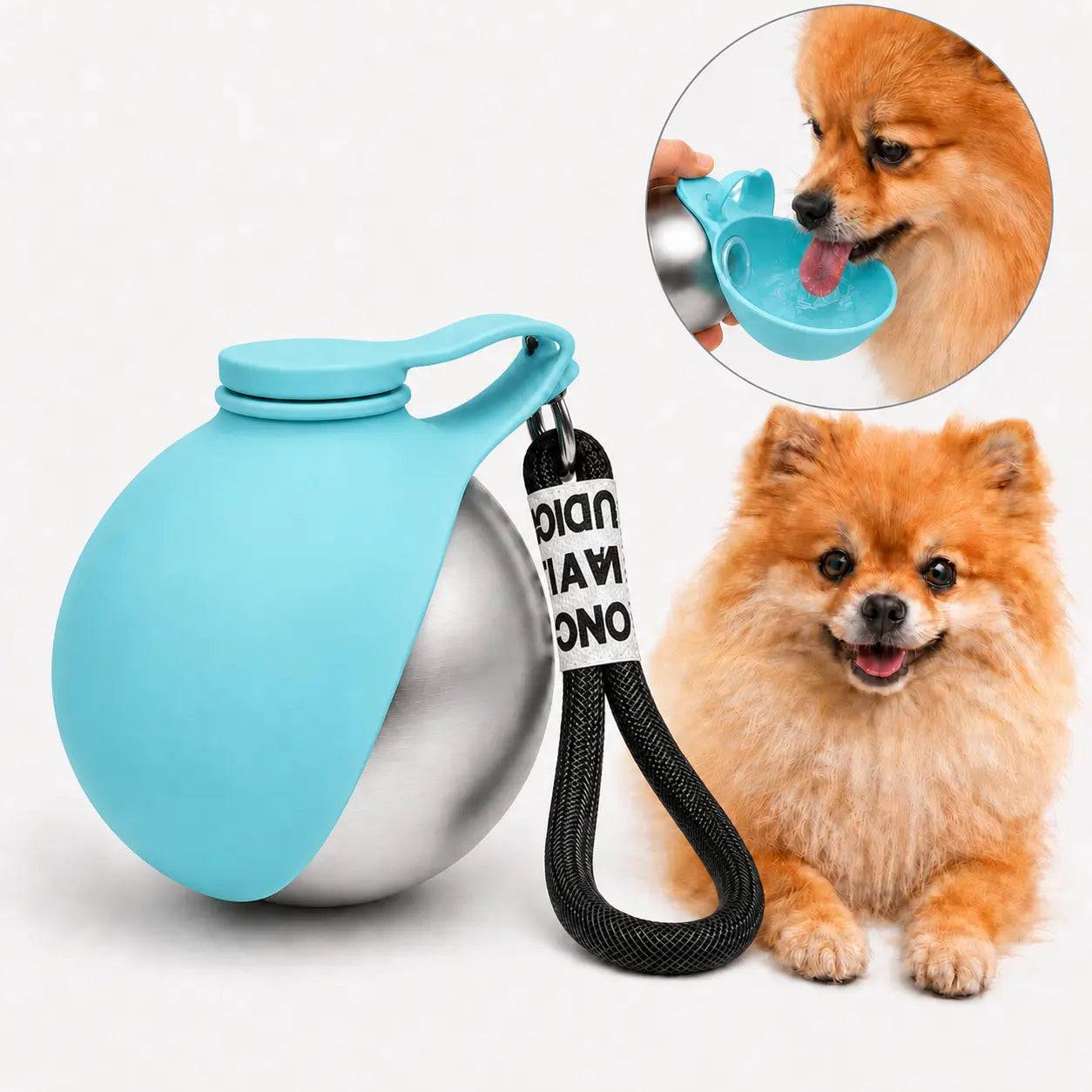Stainless Steel Leak-Proof Pet Water Bottle (285ml) with Wheat Straw Bone Poop Bag Holder - Portable Outdoor Cleaning Set for Dogs and Cats